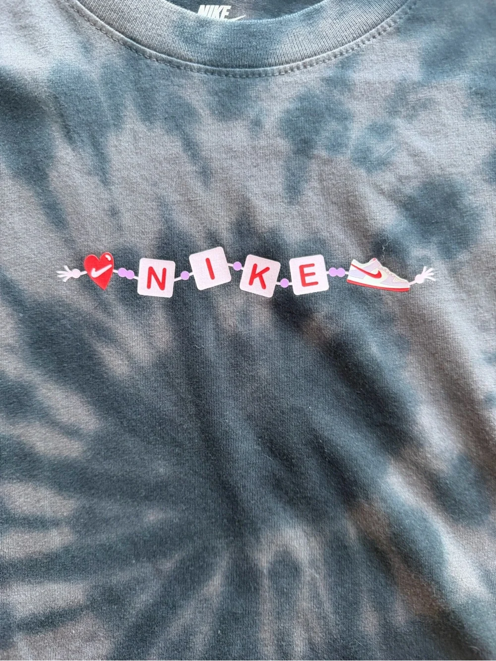 Nike Black Spiral Tie-Dye Tee with Pink Logo - Kids